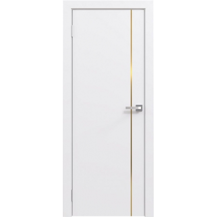 Дверь межкомнатная Эмаль Line-1 (Белый/ Золотой молдинг)